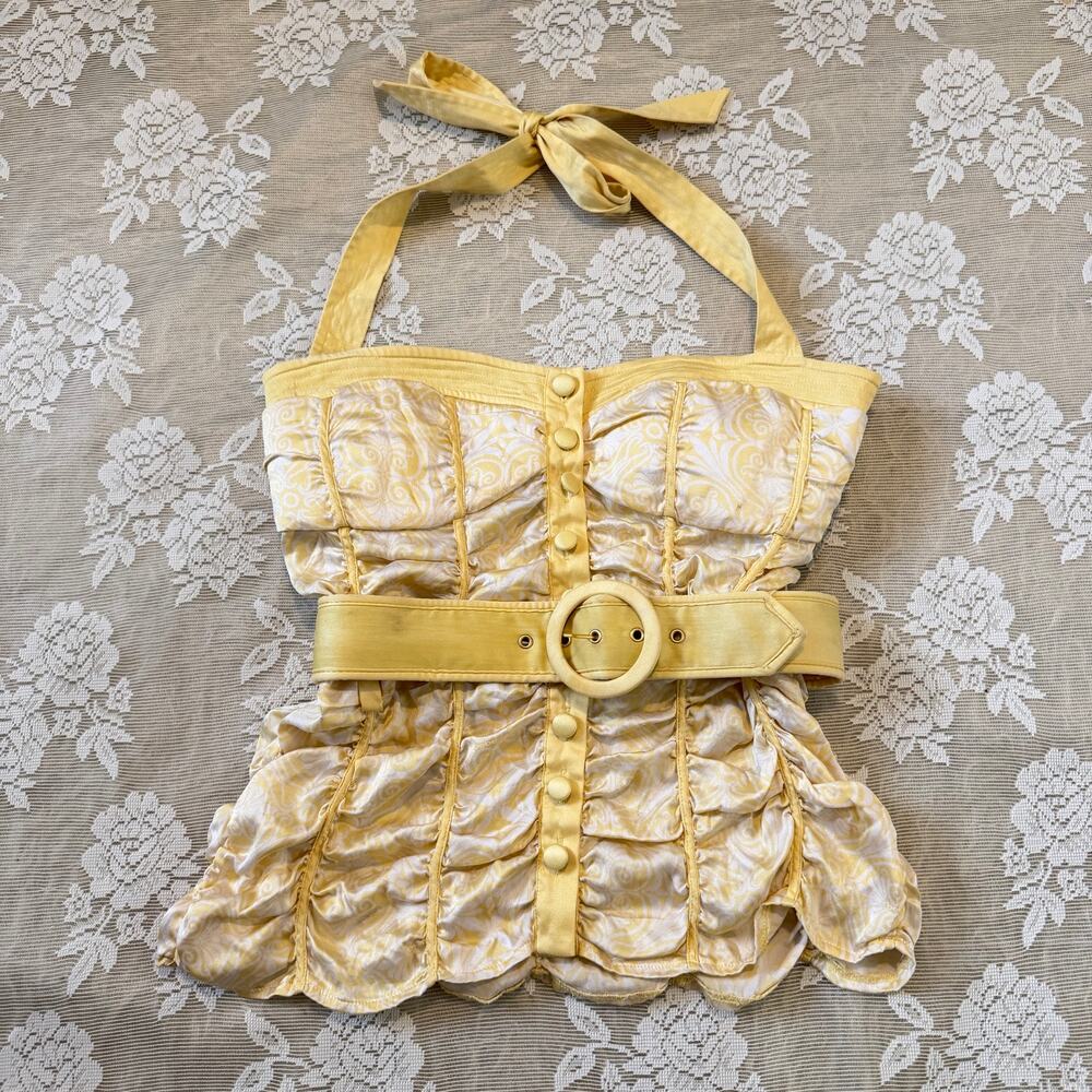 Y2K Bebe Yellow Halter Corset Top Size L